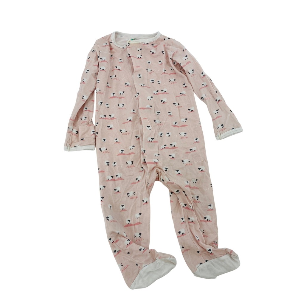 Magnetic Me Footie Baby 3-6 Months Pink Sheep Magnetic Closure Modal Pajamas